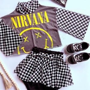 NIRVANA Black & Yellow Checkerboard Crop Set